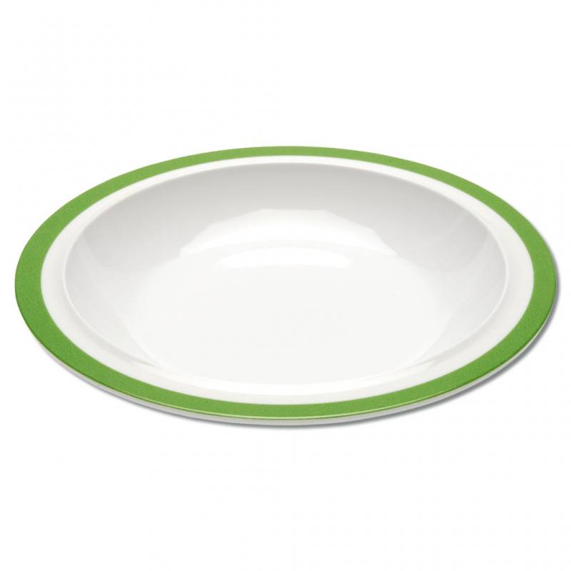 Tiefer Teller mit buntem Rand, Ø 22 cm - grüner Rand