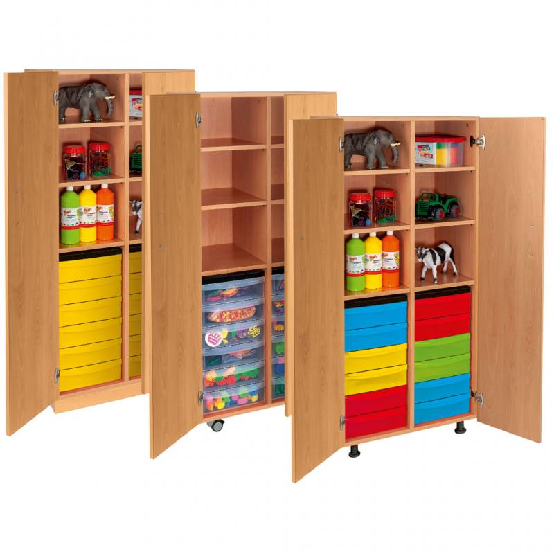 Modulus® Hohes Klassenzimmer-Regal mit Türen, 2-reihig, fahrbar oder feststehend