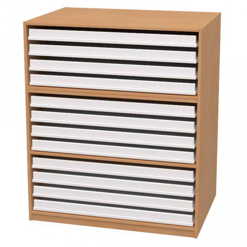 Papier- und Bildertruhen mit Aufsatz, 12 große Schubladen