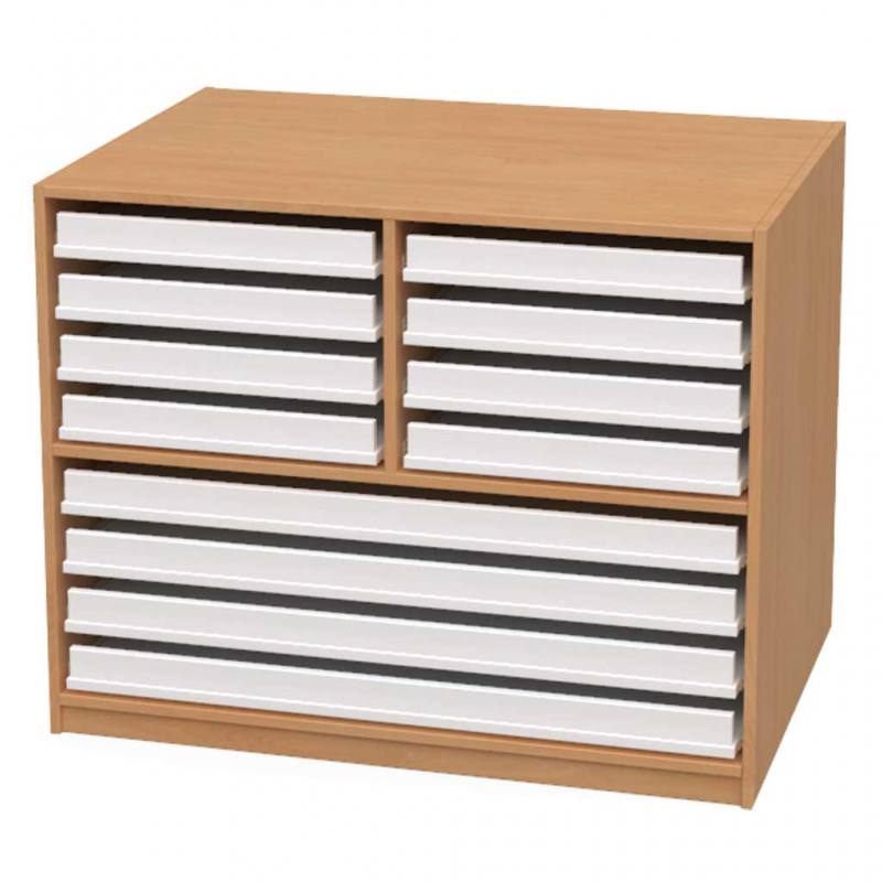 Papier- und Bildertruhen, 8 kleine und 4 große Schubladen