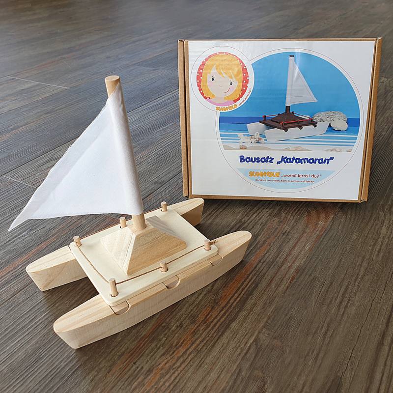 Bausatz Katamaran Holz Basteln Bemalen Spielen für Kinder Boot 