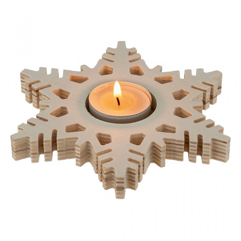 Teelichthalter Schneeflocke, aus Holz