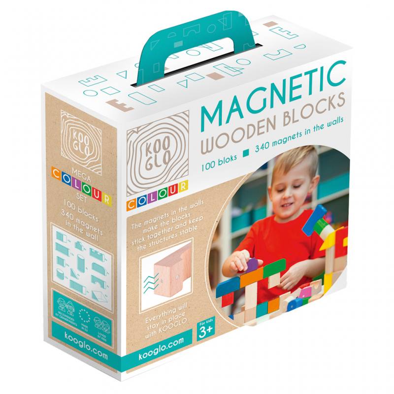 Kooglo Holzbausteine Farbig und Natur, magnetisch, 100 Teile