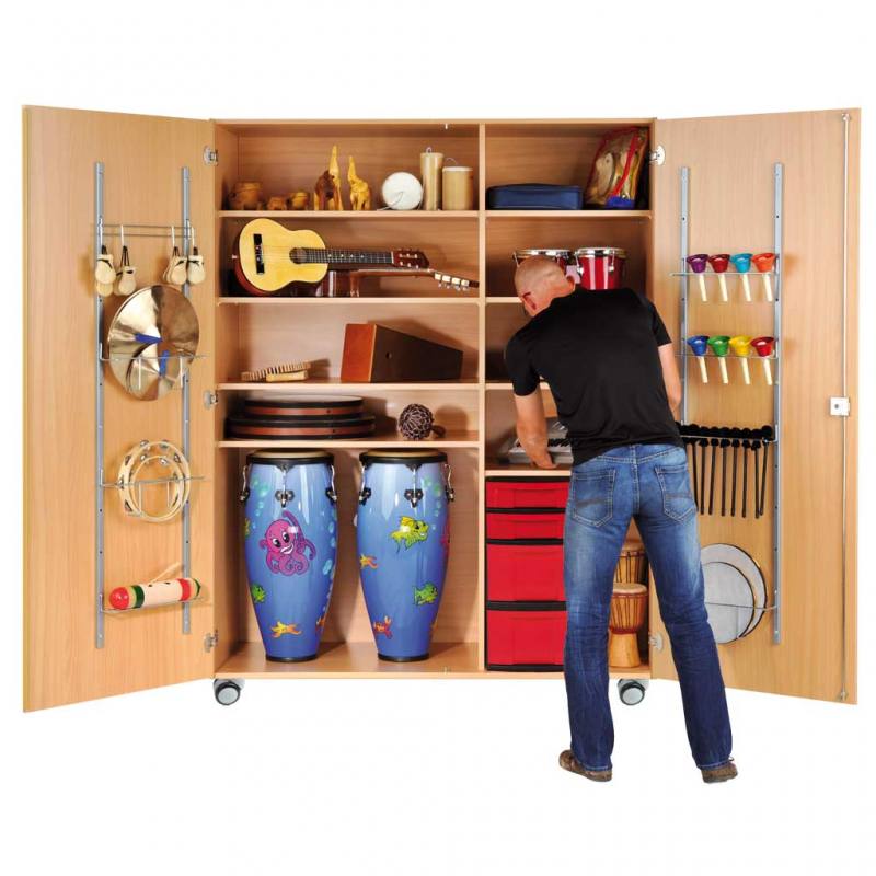 Modulus® Musikschrank, Mittelwand, 8 verstellbare Böden,  2 kleine und 2 große Schübe, fahrbar