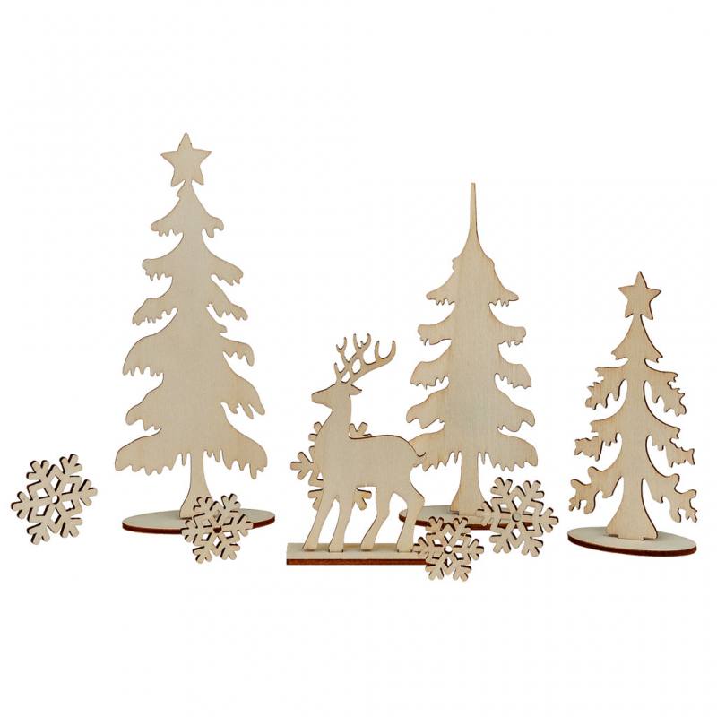 Blanko-Holzfiguren Winterwald zum Selbstgestalten, 13-teilig