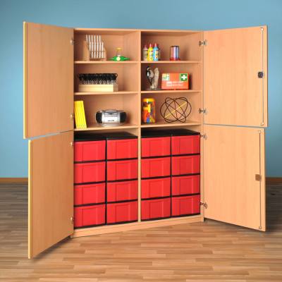 Modulus® Halbtüren-Schrank, 4 Türen, mit Mittelwand, Breite: 126 cm, 6 Böden, 16 große Schubladen