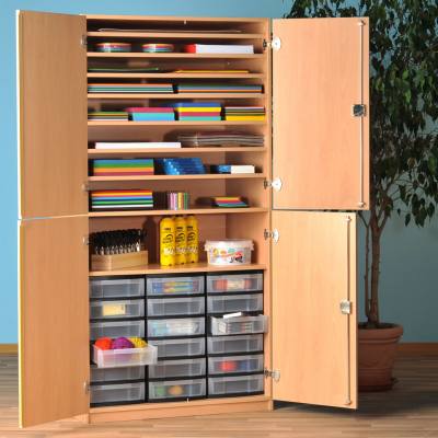 Modulus® Papier- und Bastelschrank mit 4 Türen, 9 Ablageböden und 18 kleine Schubladen für Kleinmaterial