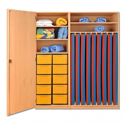 Modulus® Liegepolsterschrank „Mars“, 5 Ablagefächer, Tür links, 10 große Schübe, für 9 Liegepolster, Länge: 140 cm