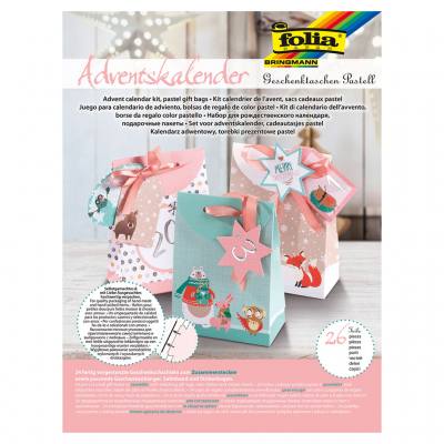 Folia® Adventskalender „Geschenktaschen Pastell“