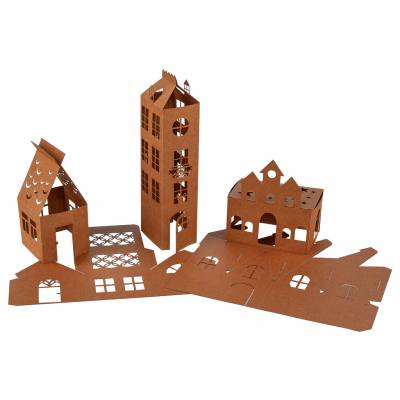 Bastelset Häuser aus Kraftpapier, blanko, 5 Stück