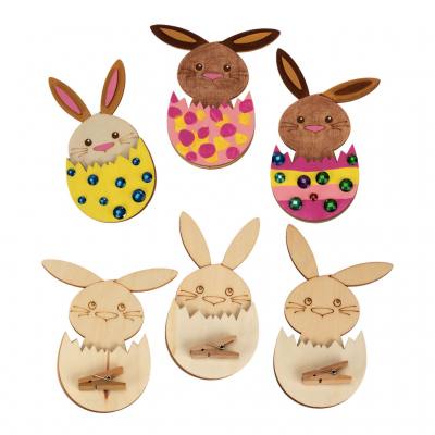 Bastelset Osterhase mit Holzklammer, 6er-Set