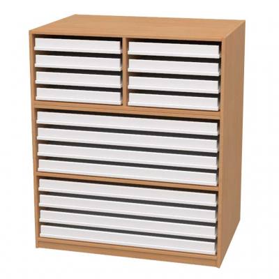 Papier- und Bildertruhen mit Aufsatz, 8 große Schubladen unten & 8 kleine oben