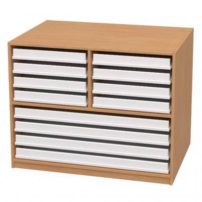 Papier- und Bildertruhen, 8 kleine und 4 große Schubladen