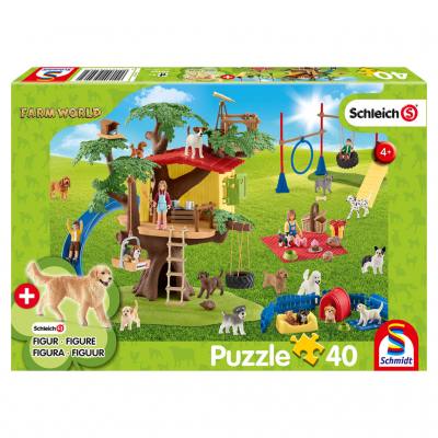 Fröhliche Hunde, Puzzle 40 Teile, inkl. 1 Schleichfigur