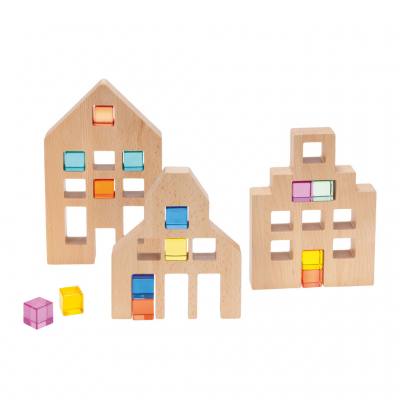 Holzhäuser für Acrylbausteine, 3er-Set