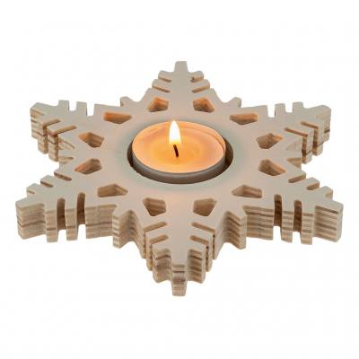 Teelichthalter Schneeflocke, aus Holz