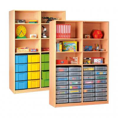 Modulus® Gruppenraum-Regal mit Mittelwand und Schubalden, 4 Böden verstellbar