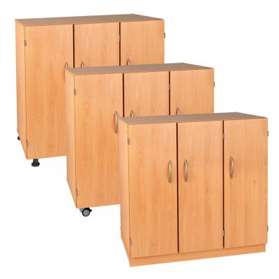 Modulus® Klassenzimmer-Regal mit Türen, 3-reihig, fahrbar oder feststehend