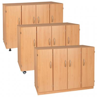 Modulus® Klassenzimmer-Regal mit Türen, 4-reihig, fahrbar oder feststehend