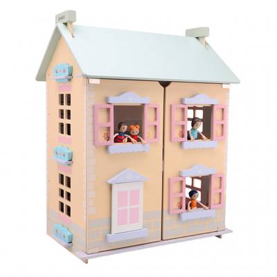 Jouéco® Puppenhaus mit Möbeln und 4 Puppen