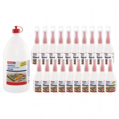 tesa® Alleskleber Nachfüllflasche mit 1750g und 20 Leerflaschen a 90g