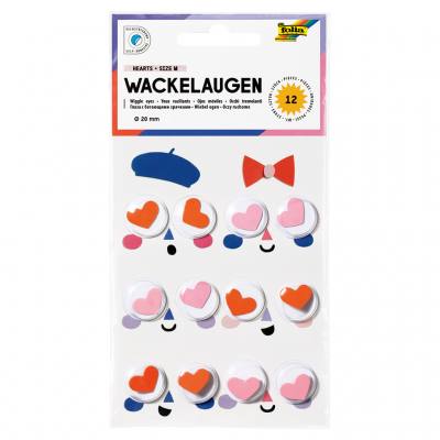 Folia® Wackelaugen Herzen, selbstklebend, 12 Stück, Ø  20 mm