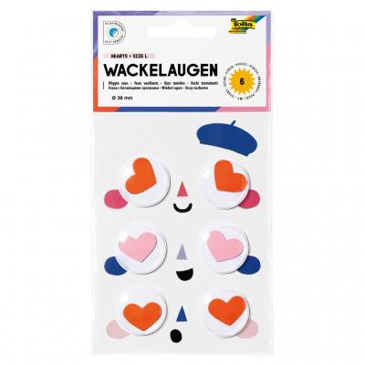 Folia® Wackelaugen Herzen, selbstklebend, 6 Stück, Ø  30 mm