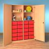 Modulus® Gruppenraum-Schrank mit Mittelwand, 20 große Schubladen, 4 Böden, davon 2 verstellbar