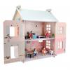 Jouéco® Puppenhaus mit Möbeln und 4 Puppen