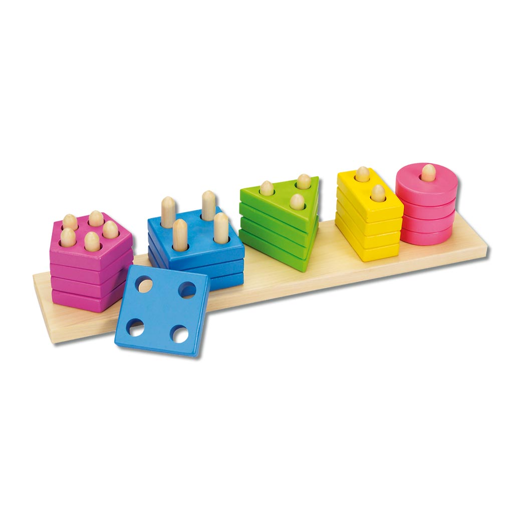 Bären-Wippe zum Lernen und zur Motorik Schulung Ihres Kindes Tooky Toy Steckspiel aus Holz mit 6 verschiedenen Steck-Formen und 2 Bären-Köpfchen ab 3 Jahren ca 25 x 6,5 x 11 cm 
