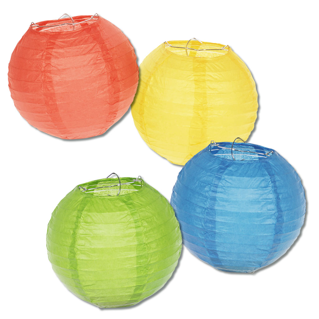 4 große, runde Papierlampions, bunt